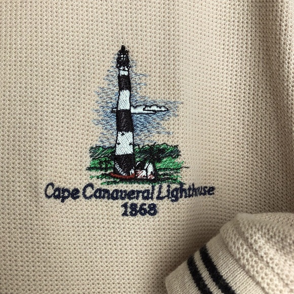 Cross Creek Tops - Florida Cape Canaveral Lighthouse Tan Polo Golf Shirt Womens Size L
